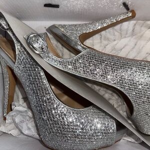 Aldo Silver Glitter Slingback Heels